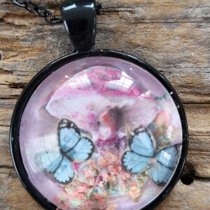 Floral Butterfly Pendant Necklace